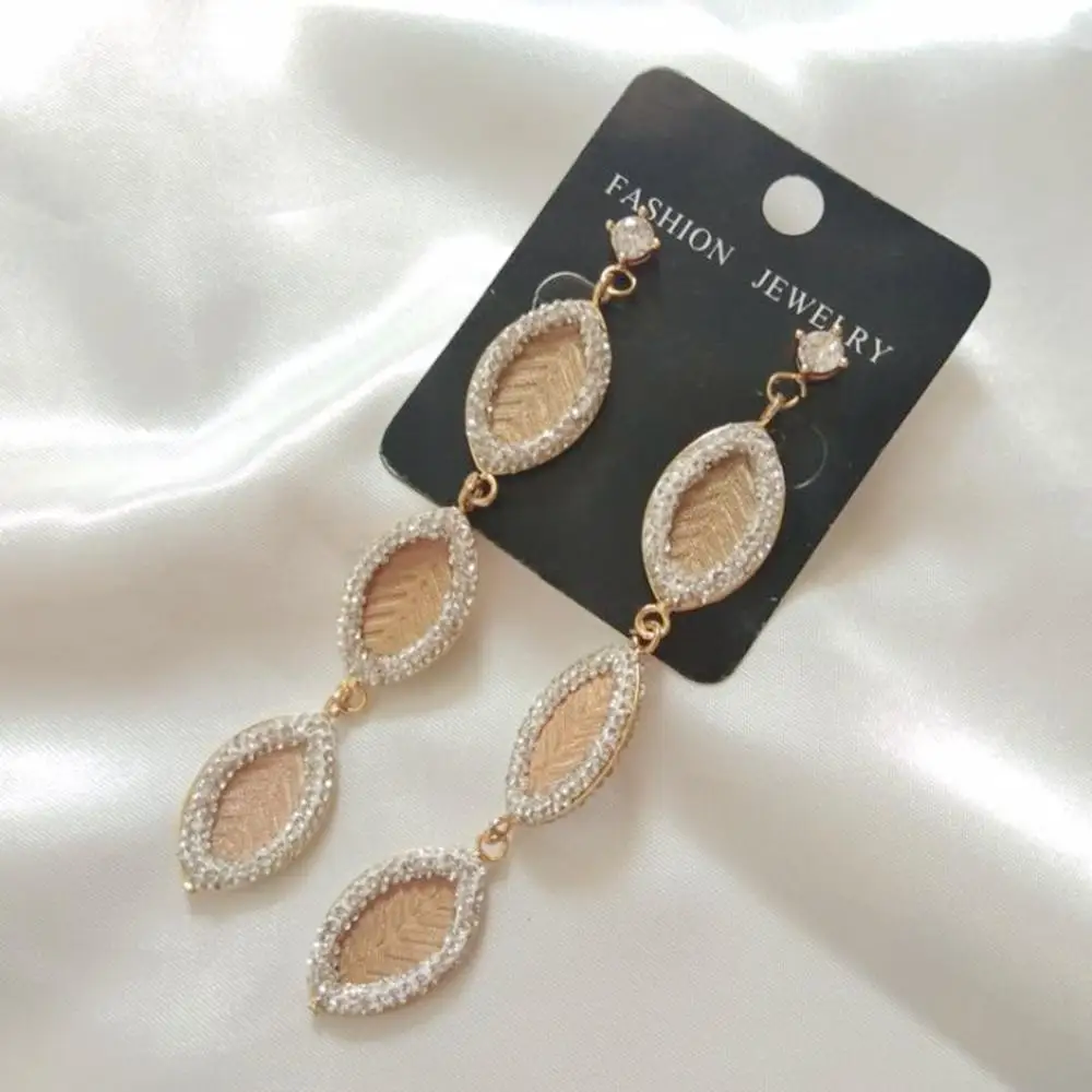 4 слоя золотого олова сплава листьев серьги черный Серебряный горный хрусталь