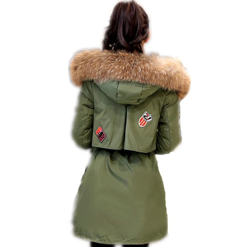 Новинка женский пуховик с воротником из меха енота модная женская длинная парка