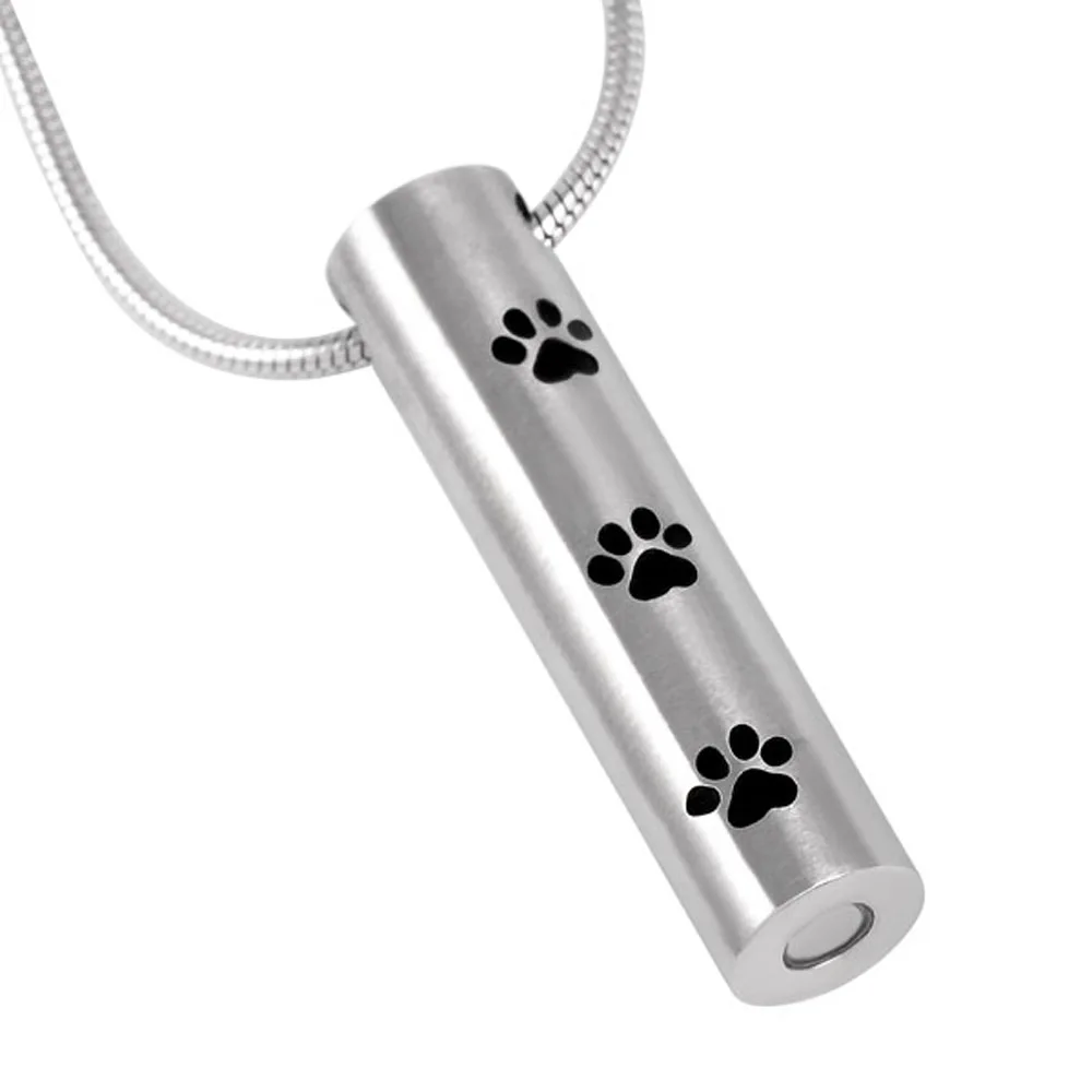 

IJD2473 Pet Cremation Jewelry Hold Dog/Cat Paw Print Cylinder Stainless Steel Memorial Urn Pendant Necklace For Funeral Ashes