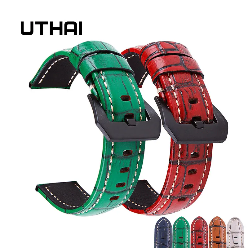 

UTHAI P17 Watchbands 20mm 22mm 24mm 26mm High-end retro Calf Leather Watch band Watch Strap with Genuine Leather Straps