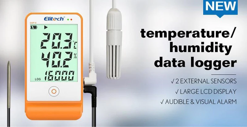 Температура и влажность ЖК USB Регистратор данных температуры регистратор монитор большие внешние датчики 16000 точек детектор GSP-6