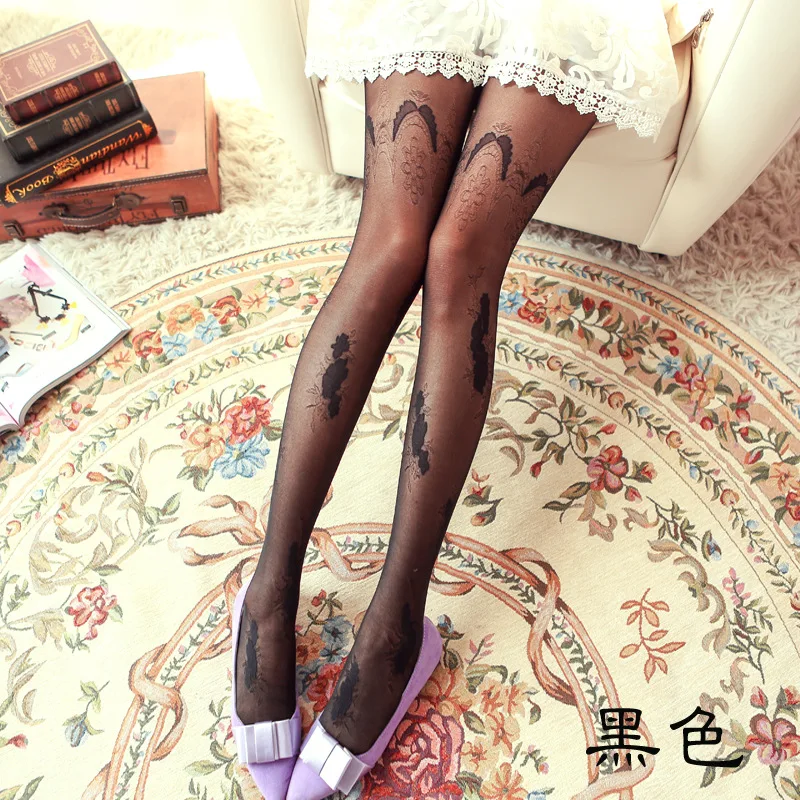 

Lace Stockings Pantyhose with print 2019 NEW Women Collant sexy Lolita White tights Fancy Nylons lady Looks thin transparent