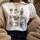 Женская футболка Harajuku, Винтажная футболка с рисунком в виде диких цветов, кавайный мультяшный веганский цветочный принт, модные эстетические Топы в стиле гранж