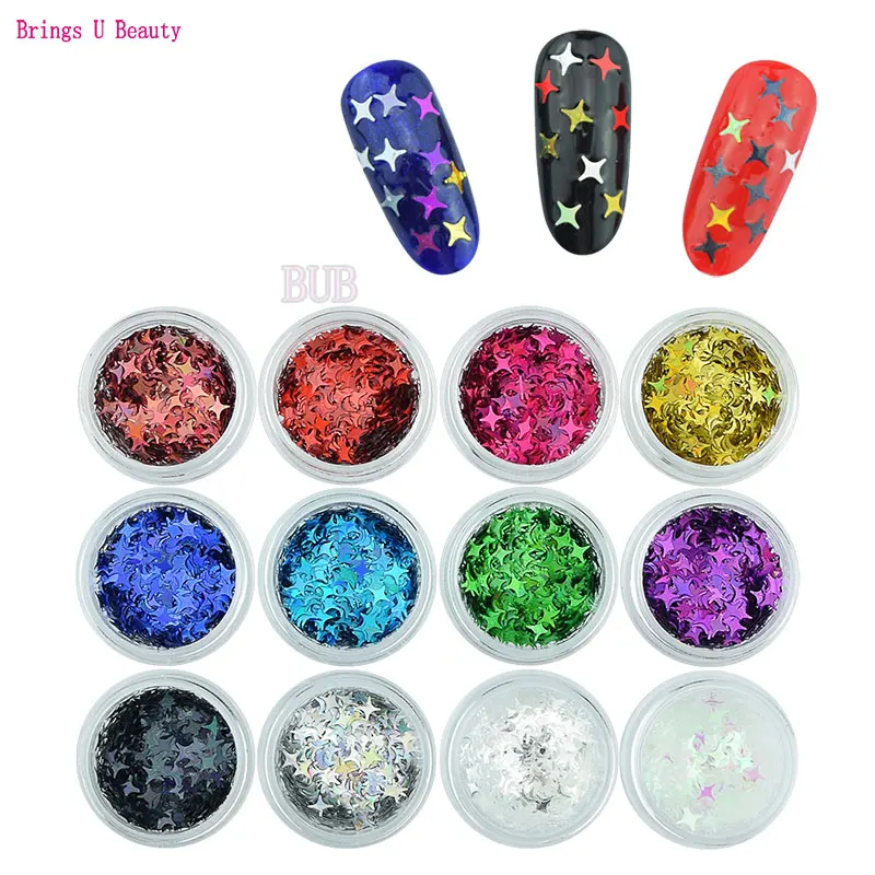 1 коробка 12 видов цветов Blingbling Stars украшения для ногтей блестки хлопья мишень