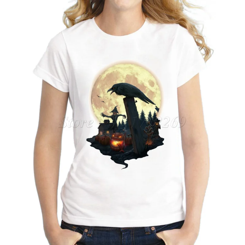 Новая модная женская футболка с принтом тыквы на Хэллоуин Креативный дизайн