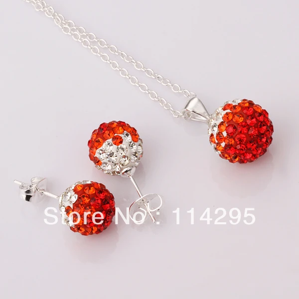 New Shamballa Jewelry Set Unique Gradient CZ Disco Pave Crystal Ball Pendant Necklace+Stud Earrings+925 Silver Chains | Украшения и