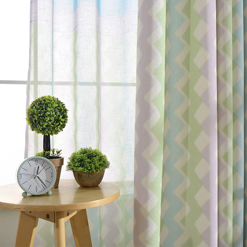 Занавески Slow Soul из синего и зеленого хлопка конопляной ткани с мультяшным