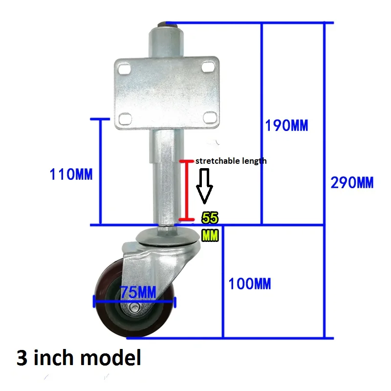 

3inch Mute door spring gate wheel heavy duty caster high and low telescopic shock wheel iron door wheel 55mm stretchable length