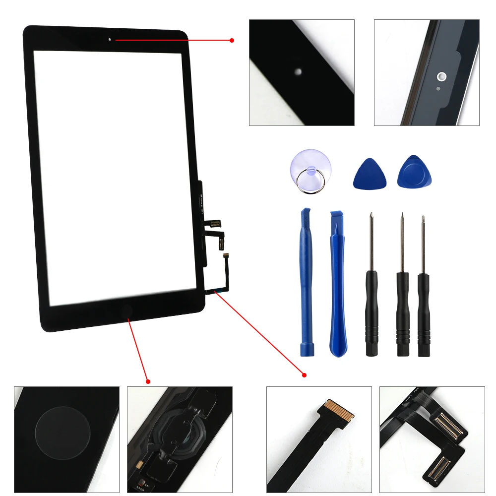 Для iPad Air 1 iPad 5 сенсорный экран дигитайзер и кнопка Home Переднее стекло дисплей Сенсорная панель Замена A1474 A1475 A1476