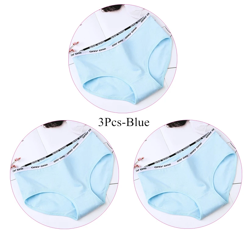 3Pcs-Blue 3 шт./компл. трусики Для женщин женского нижнего белья; хлопковые трусы; мягкое гигиеничное популярное нижнее белье для девочек, нижнее белье - Цвет: 3Pcs-Blue