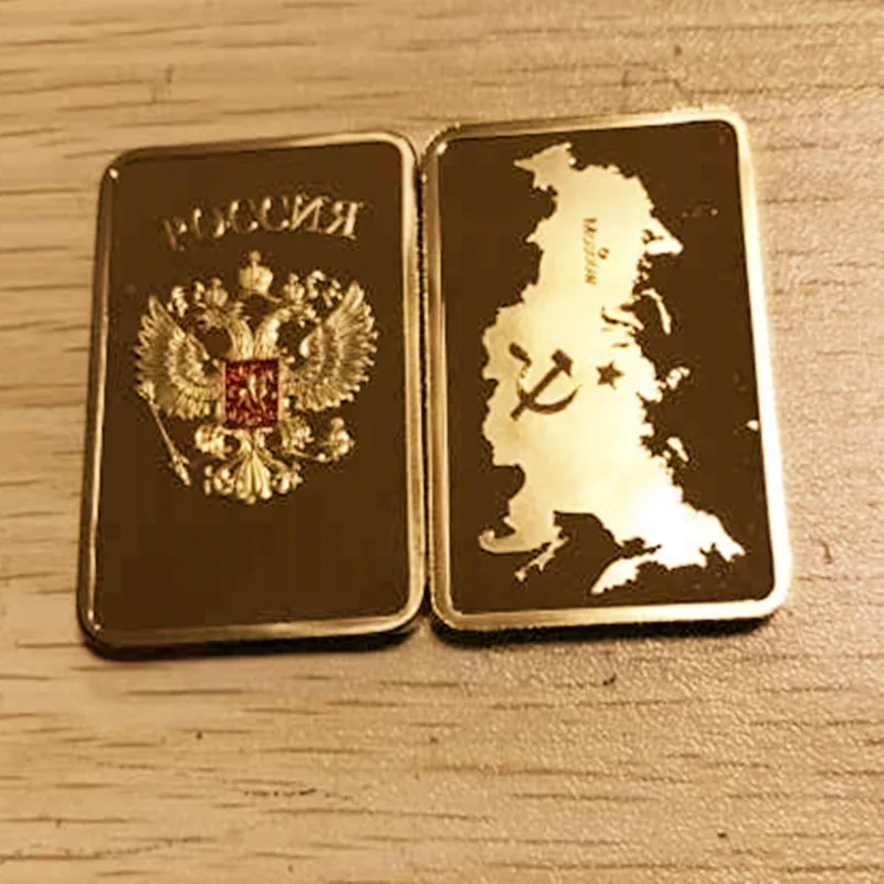 Штанга для Карты России 1 унция 50x28 мм 24 К с настоящим золотым покрытием русские
