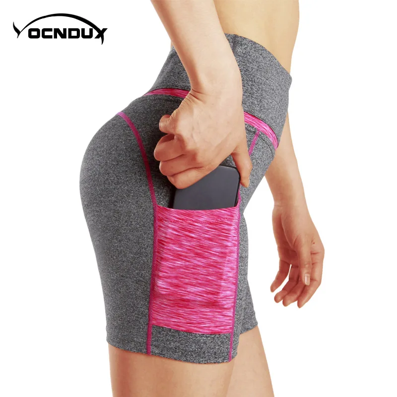 pink gray Yocndux женские профессиональные спортивные шорты для бега быстросохнущие высококачественные облегающие шорты для йоги эластичные фитнес-шорты - Цвет: pink gray