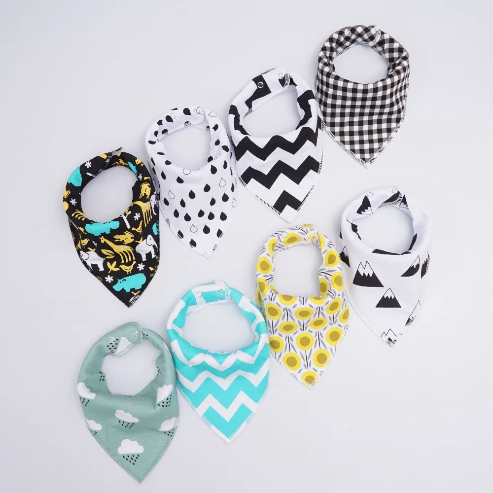 (4Pcs/set) Colorful Baby Bibs Print Soft Cotton Bandana Toddler Newborn Towel Triangle Scarf Infant Bib Burp |