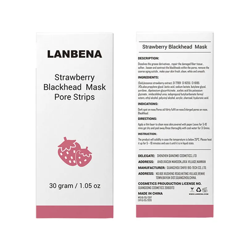LANBENA Клубничная маска для угрей с полосками пор отшелушивающая грязь удаления