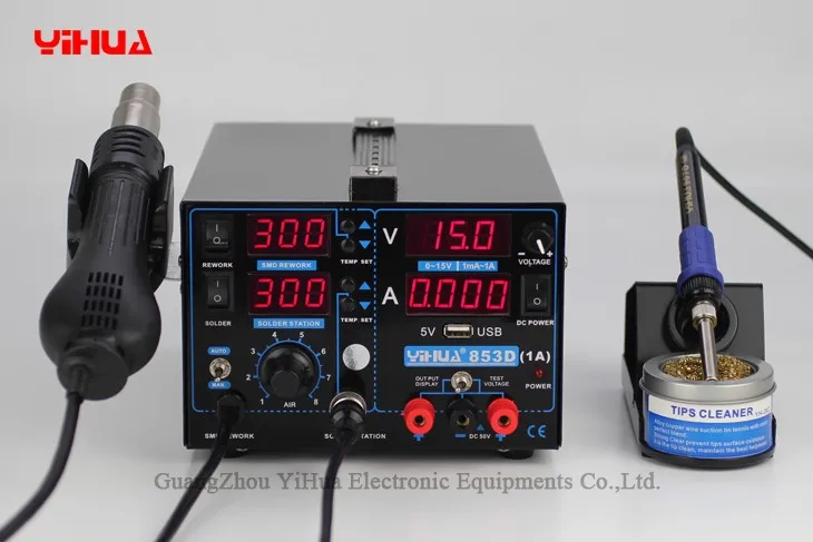 4in 1 комплект 853D 1A USB 110 V 220 V пистолет горячего воздуха переработающий стационарный паяльник+ Тепловая пушка+ Электропитание сварочный ремонт Сварка станция