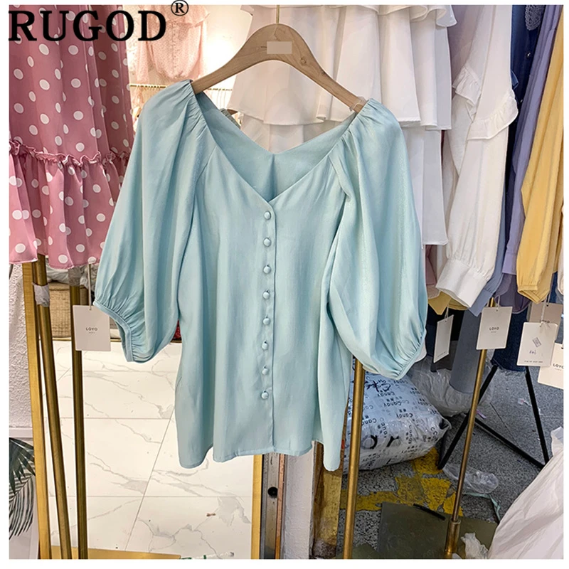 RUGOD шелковистые женские блузки с коротким рукавом и v образным вырезом