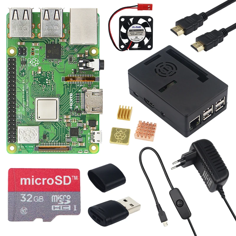 Raspberry Pi 3 Model B+ 3,5 дюймовый сенсорный ЖК-дисплей+ ABS чехол+ 32 ГБ sd-карта+ 3A адаптер питания+ радиаторы+ HDMI для RPI 3B Plus