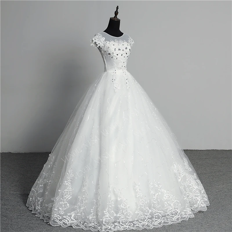 Custom Made Wedding Dress 2020 New Arrival Crystal Appliques Embroidery Lace O-Neck Short Sleeve Princess Gown Vestidos De Novia | Свадьбы и