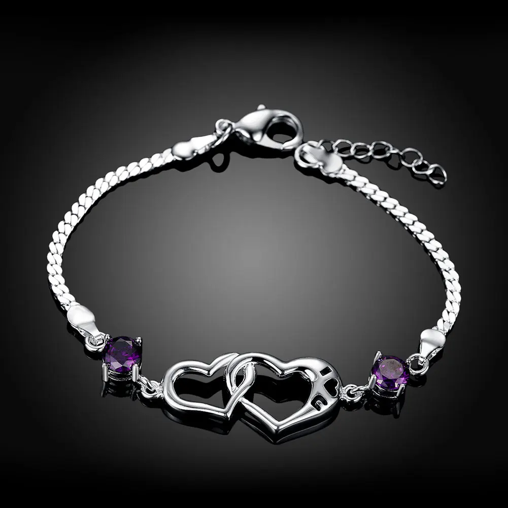 Fashion Classic Heart Shaped Lady Aesthetic Bracelet Love Purple Crystal Zircon | Украшения и аксессуары