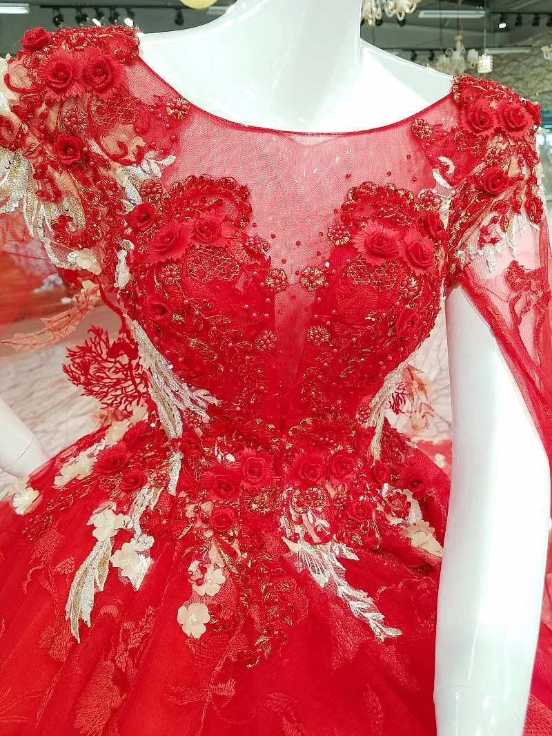 LS00198 красное вечернее платье 2018 с коротким рукавом см. Через спину зашнуровать