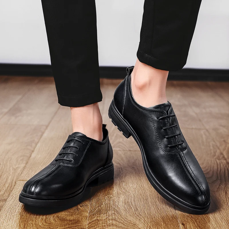 New Casual Leather Shoes Men Zapatos De Hombre Lace-Up Soft Genuine 3 Color Business Big Size 47 | Обувь