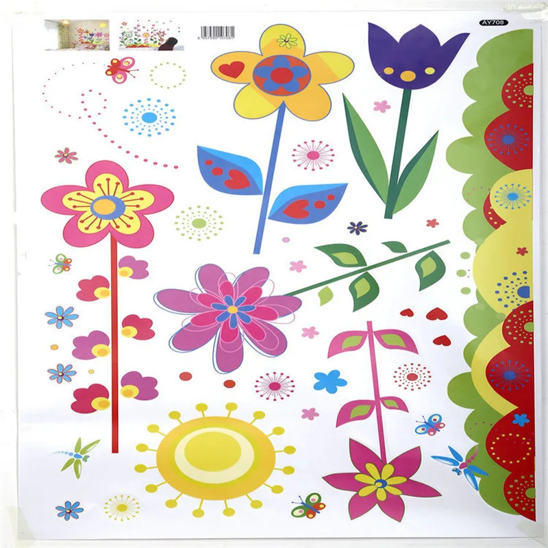 Cartoon flower and Sunflowers Wall Sticker Mural for Child kids Home Decor Removable Decals Hot Sale 2015 | Дом и сад