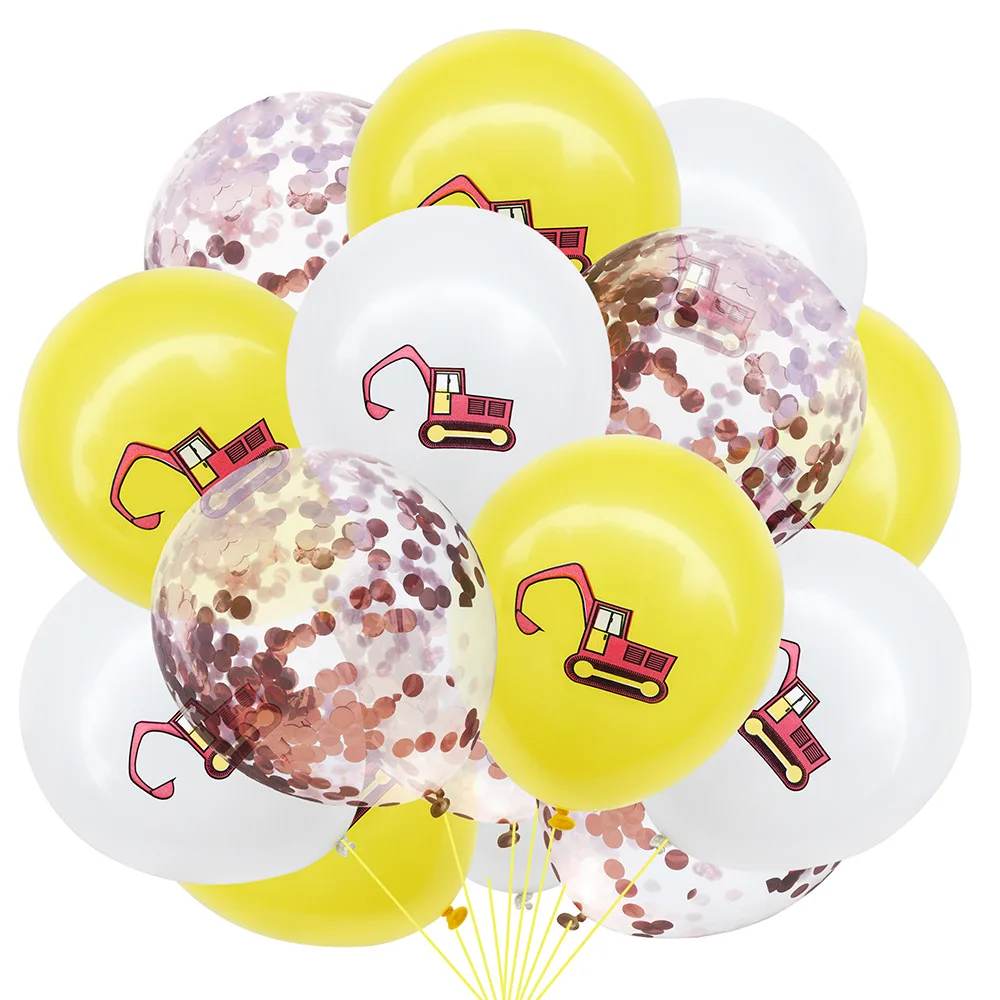 15pcs1 15 шт. мультфильм автомобиль воздушный шар "Конфетти" латекс Желтый трактор, экскаватор шарики на день рождения Cumpleanos Infantiles украшения Дети - Цвет: 15pcs1