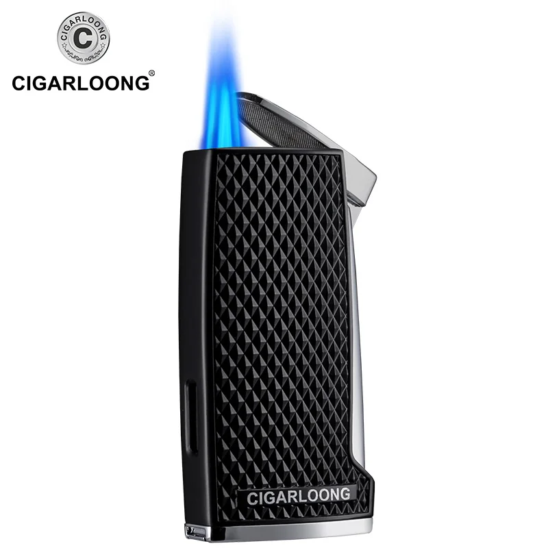 

cigar lighter straight windproof 2 flame portable cigarette lighter with cigar drill gift box packaging CB-0124