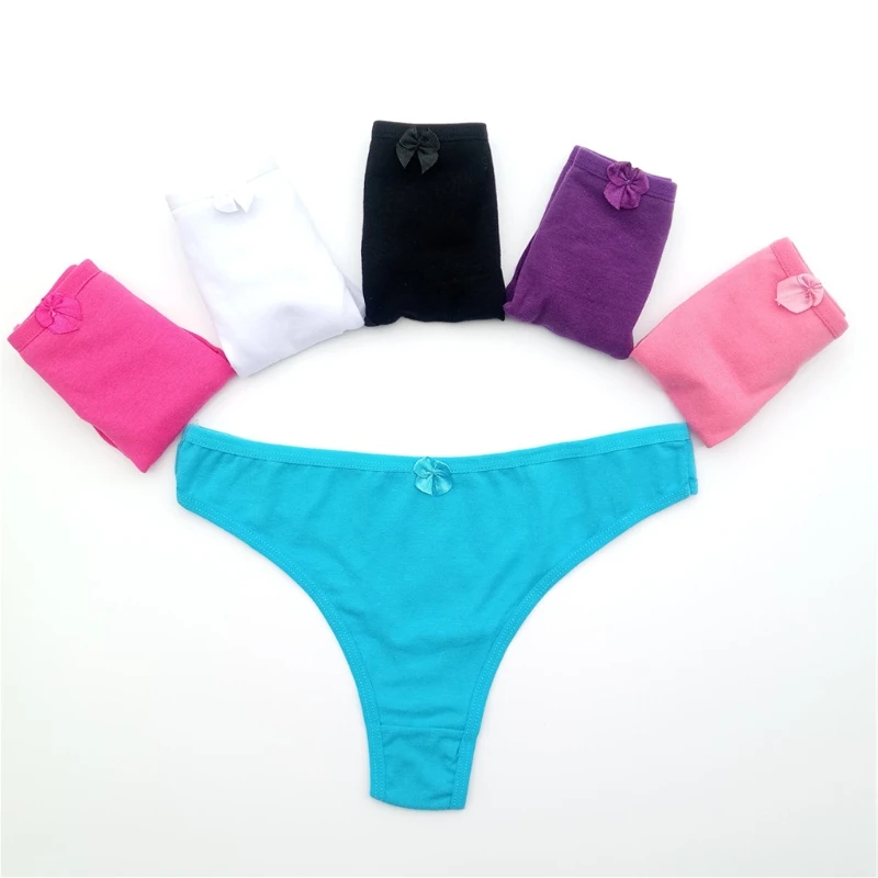 

Women Girl Low Waist Bowknot Solid Color Underwear Cotton Blend Panties Briefs