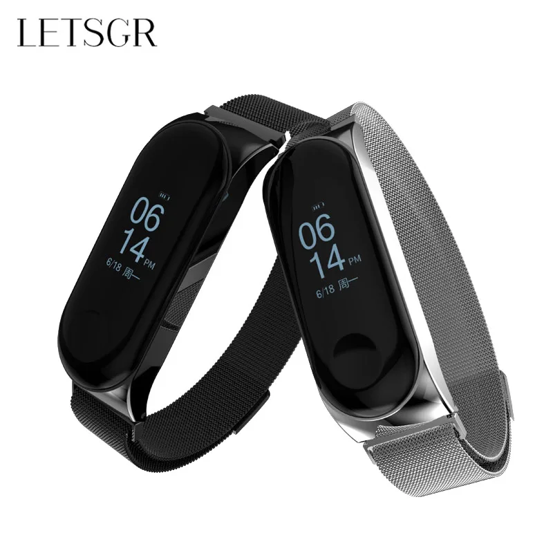 LETSGR mi Band 3 Нержавеющая сталь lanese металлический ремешок для Xiaomi band сменный носимых