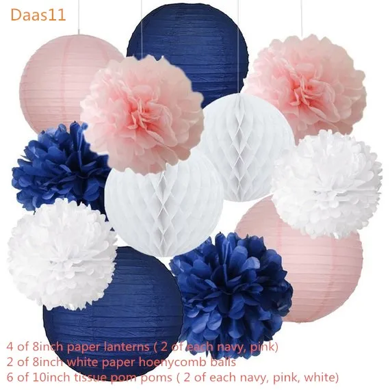 Daas11 12 шт. смешанные Темно-Синие Серые белые вечерние тканевые помпоны Цветок Подвесной бумажный фонарик сотовые шары стикеры морской тематики Вечерние Декорации - Цвет: Daas11