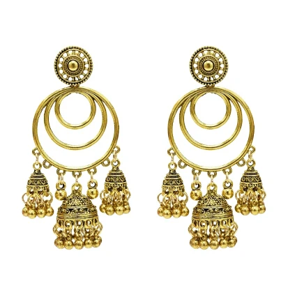 Индийские свадебные серьги для невесты, женские Jhumka Большие колокольчики, длинная ниспадающая кисточка, серьги, золото, серебро, Афган, Египет, Турция, этнические ювелирные изделия - Окраска металла: Gold Metal