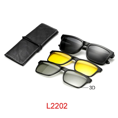 L2202 Два Oclock 3 в 1 магнитные солнцезащитные очки для мужчин и женщин 3D/серый/ночное видение поляризованные прикрепляемые очки близорукость оптическая оправа для очков - Цвет линз: L2202