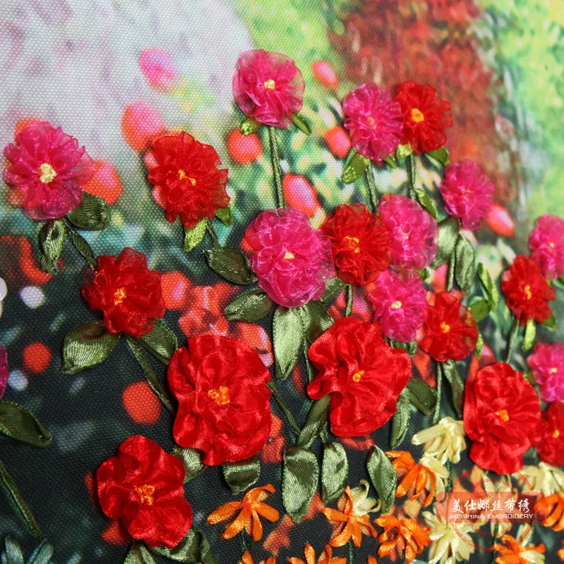 DIY лента вышивка внутренний двор пейзаж Картина декоративный Рисунок Рукоделие