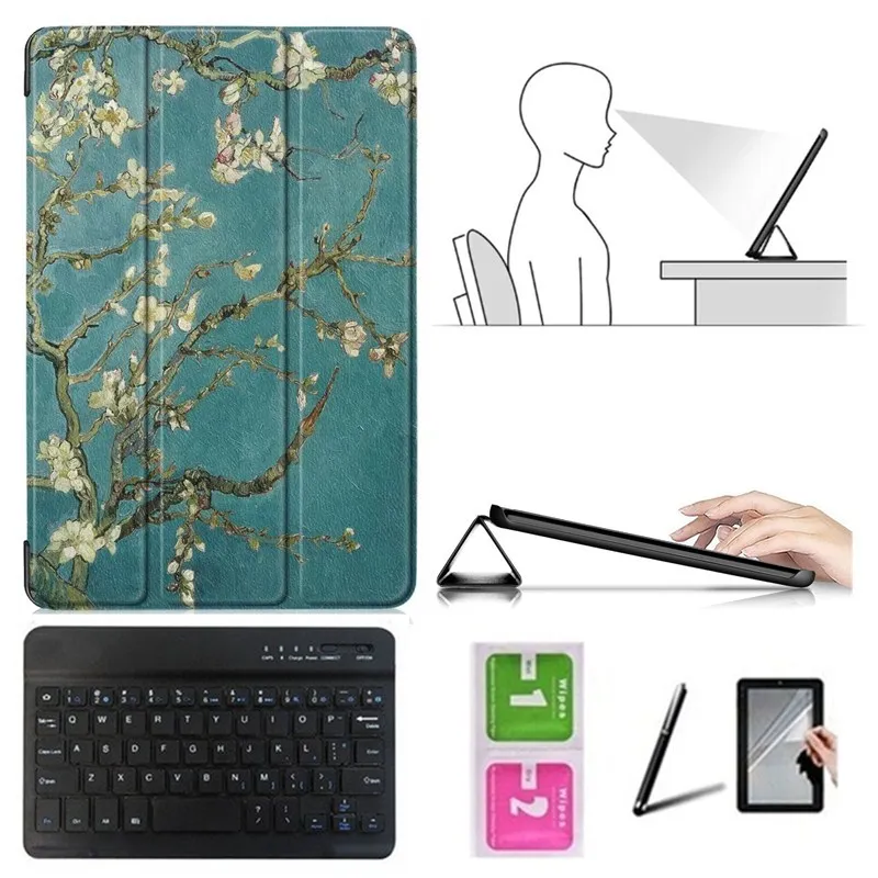 Набор аксессуаров для huawei MediaPad M5 10,8 дюймов CMR-AL09/CMR-W09-умный чехол+ bluetooth-клавиатура+ Защитная пленка+ стилус - Цвет: BK7-XH