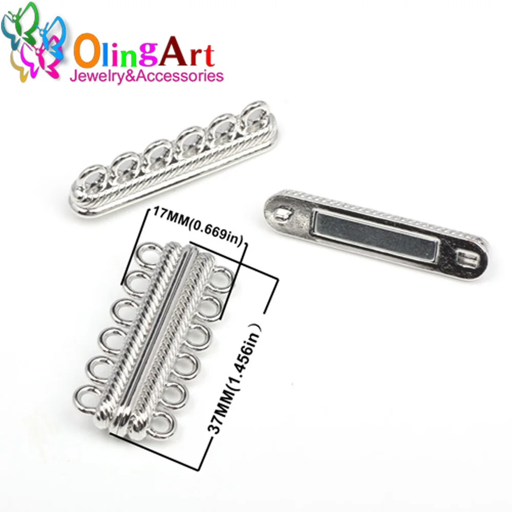

OlingArt 2 шт./лот 37*16 мм/32*17 мм сильные магнитные застежки для ожерелья серебристого цвета 6 разъемов для самостоятельной бижутерии
