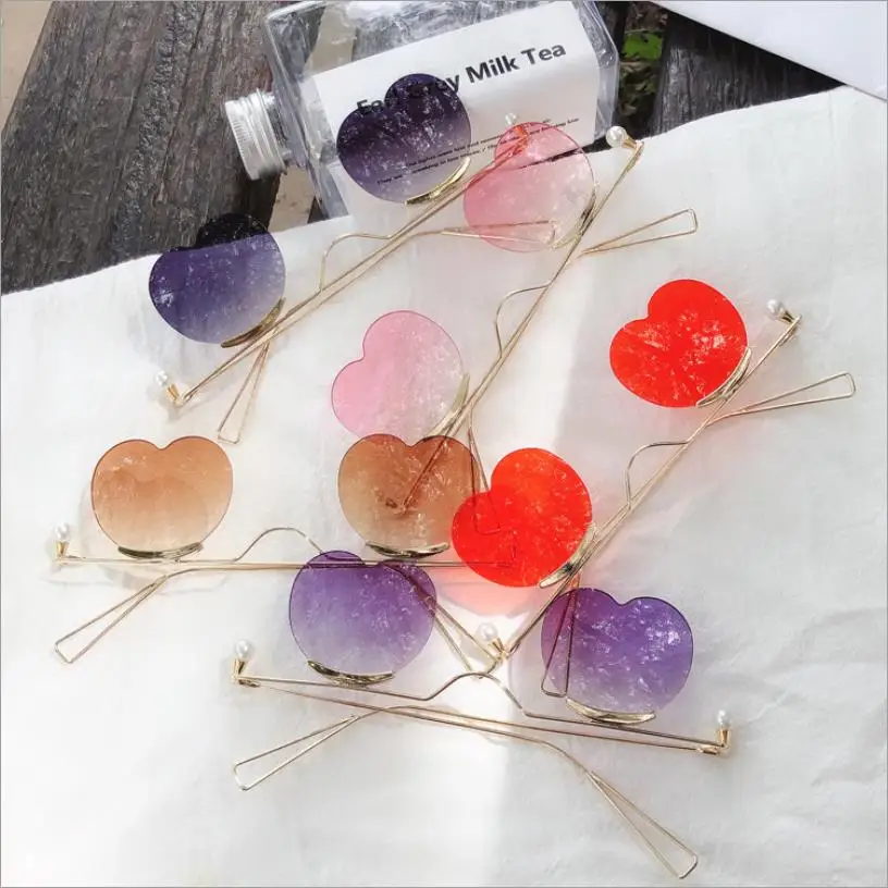 Новые женские градиентные солнцезащитные очки без оправы в форме сердца ретро