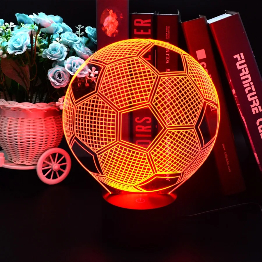 3D Футбол светильник светодиодный ночник сенсорный выключатель RGB Новинка огни 7 цветов настольные лампы