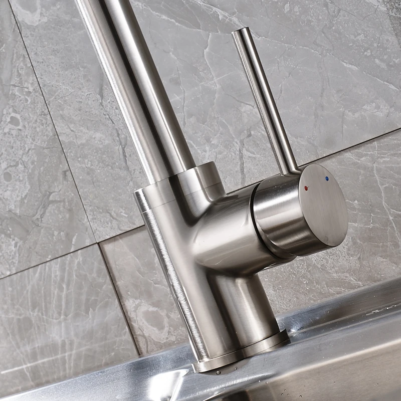 Матовый никелевый кухонный смеситель для раковины с одной ручкой поворотным