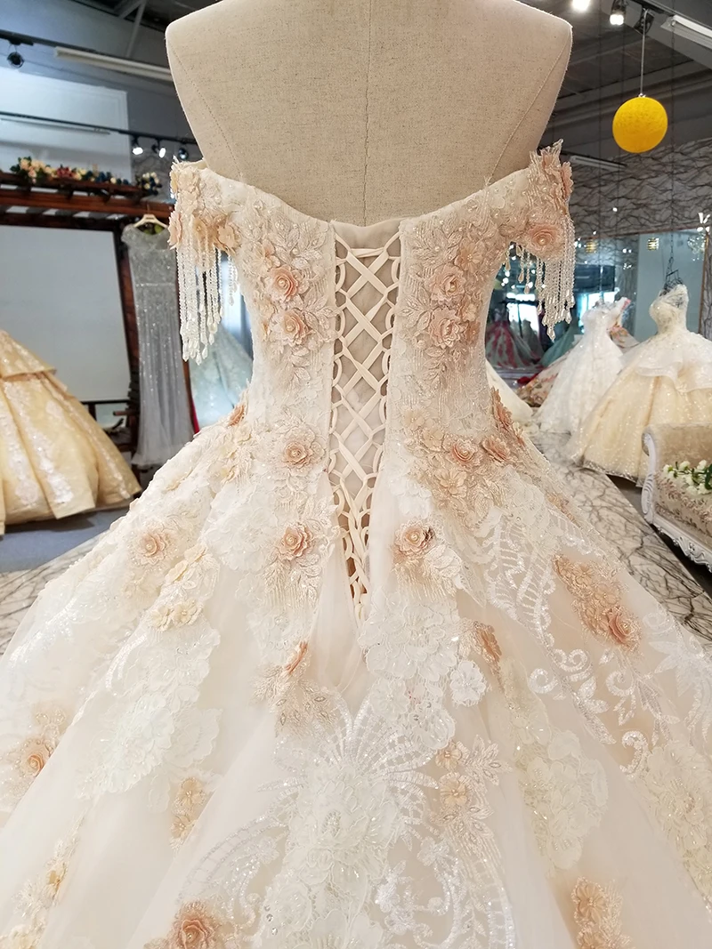 LS9545 платье на свадьбу женскоес плеча дорогой свадебное с ручной работы 3d цветы и
