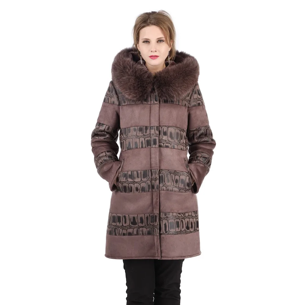 

Зимнее теплое пальто с капюшоном для женщин, элегантное пальто из искусственного меха с натуральным лисьим мехом, женское приталенное паль...