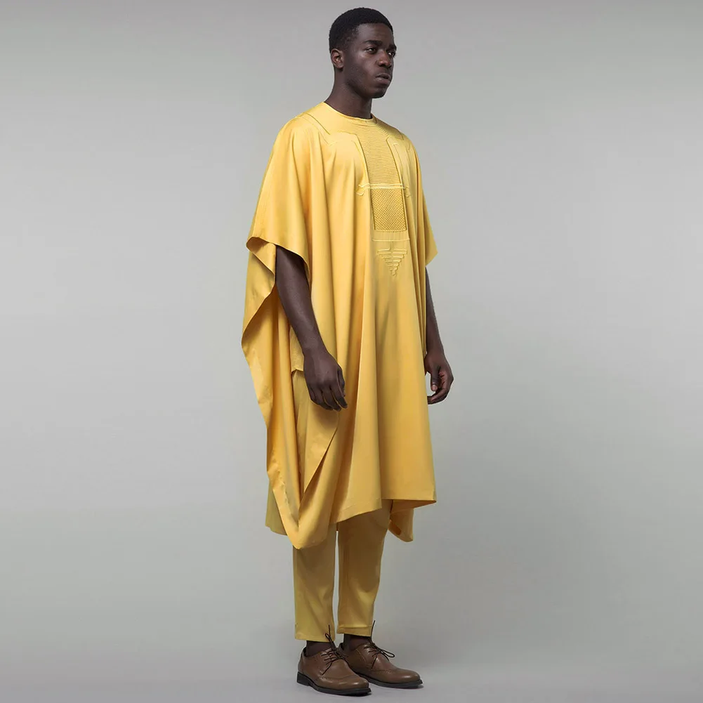 Opslea Agbada Мужская африканская одежда топы с короткими рукавами брюки Дашики Африканский Базен Riche Homme наряд традиционные комплекты из 3 предметов