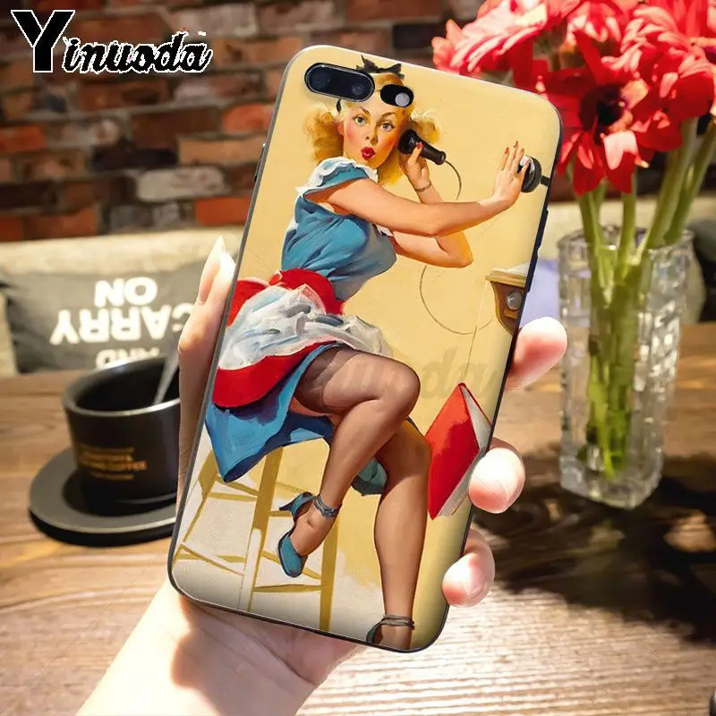 Роскошный чехол Yinuoda PinUp для девочек модный 2D телефона iPhone 7plus X 6 6S 7 8 8Plus 11Pro