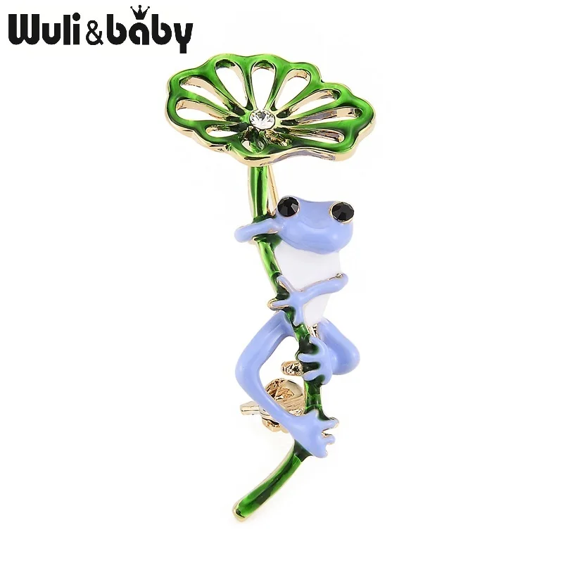 Женская классическая брошь Wuli&baby, брошь из металлического сплава в форме зеленой лягушки на листке, подарочный аксессуар для шляпы или шарфа, брошь для вечеринки