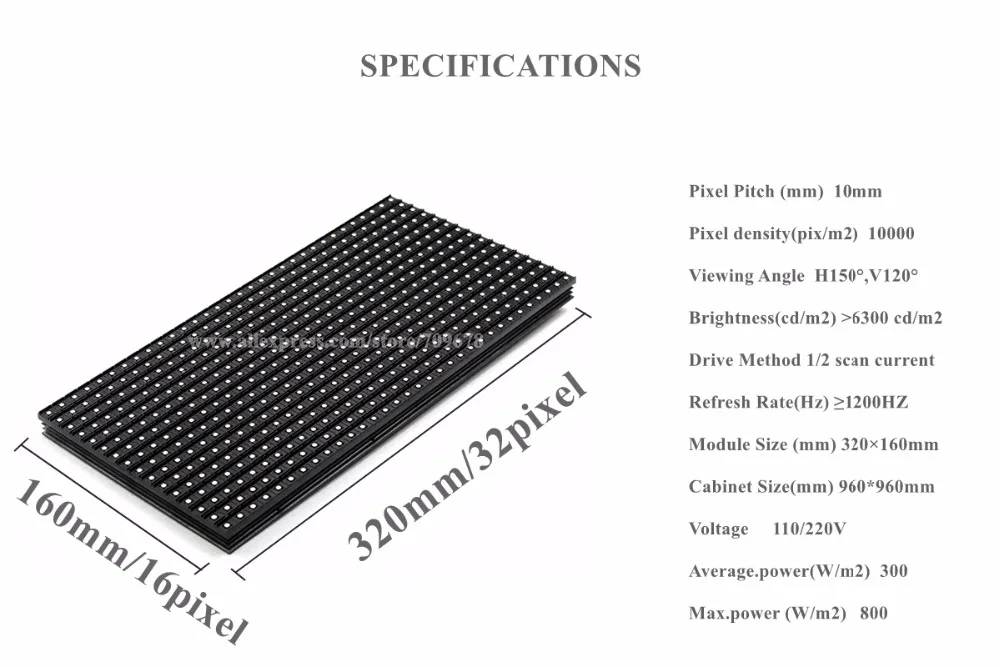 P10 Открытый SMD3535 1/2 Scan полноцветный светодиодный модуль 32*16 пикселей 320*160 мм HUB75