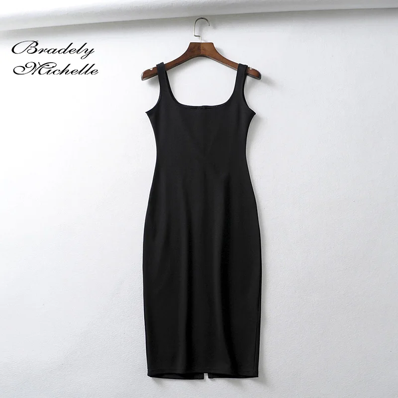Bradely Мишель летнее платье Vestido Для женщин пикантные разрез сзади рукавов Bodycon Танк платье длиной до колен