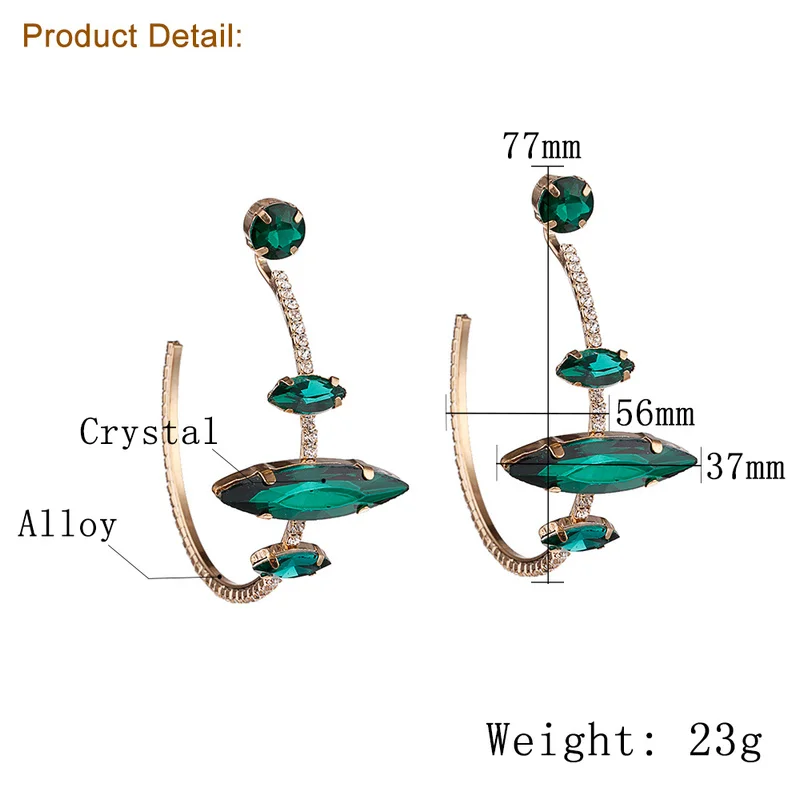 Junlead Горячая роскошь Bijoux Большой Круглый Макси Зеленый Кристалл серьги Бохо