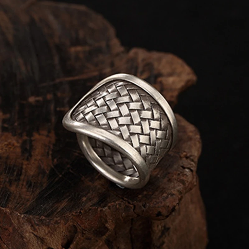 Женское Винтажное кольцо S925 из чистого серебра ручное с широким открытым