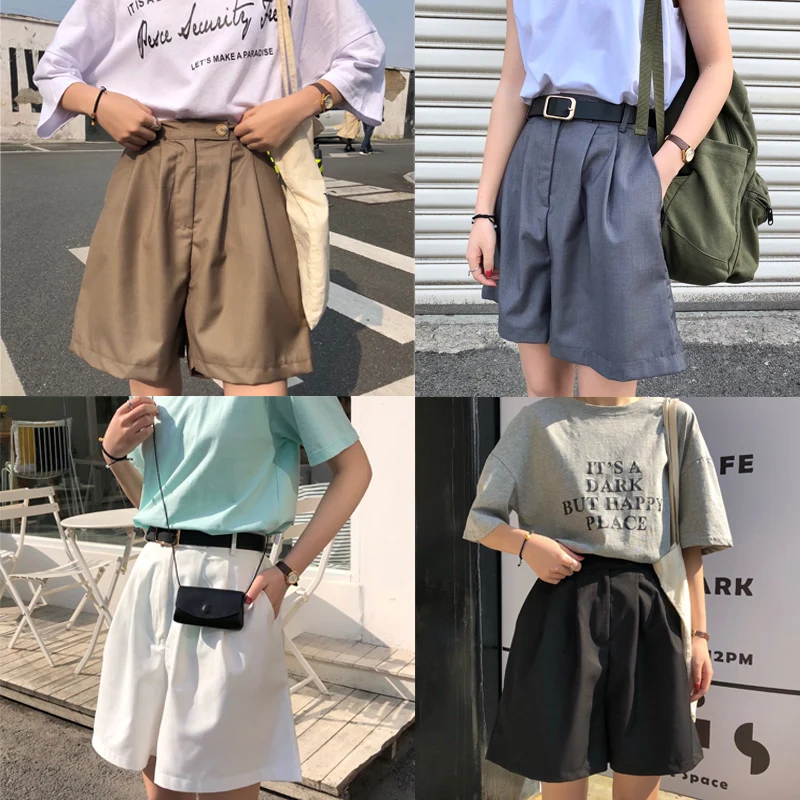 Женские летние шорты свободного кроя, корейская мода, широкие брюки, Janpan Kawaii Ulzzang Chic Mujer размера плюс, повседневные штаны