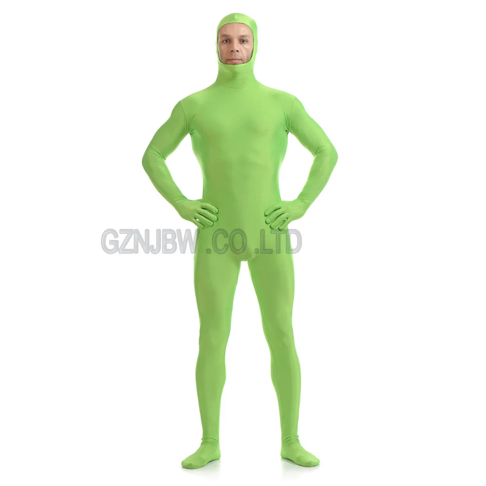 Взрослый мужской костюм из спандекса без лица трава зеленая яркая кожа Zentai